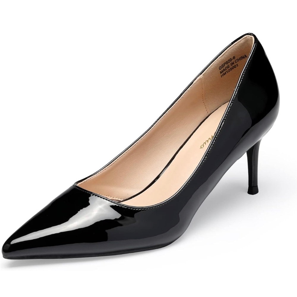Black Faux Vegan Leather Low Heel Pointed Stilettos